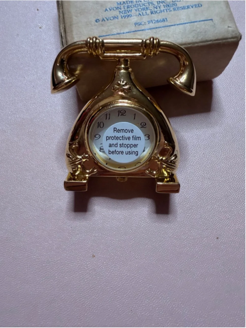 Avon Gold Tone Miniature Phone Clock